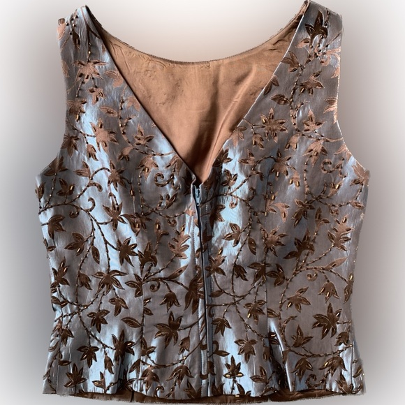 Vintage Designer JS Collections silk floral leaf beaded formal sleeveless top - Picture 2 of 7